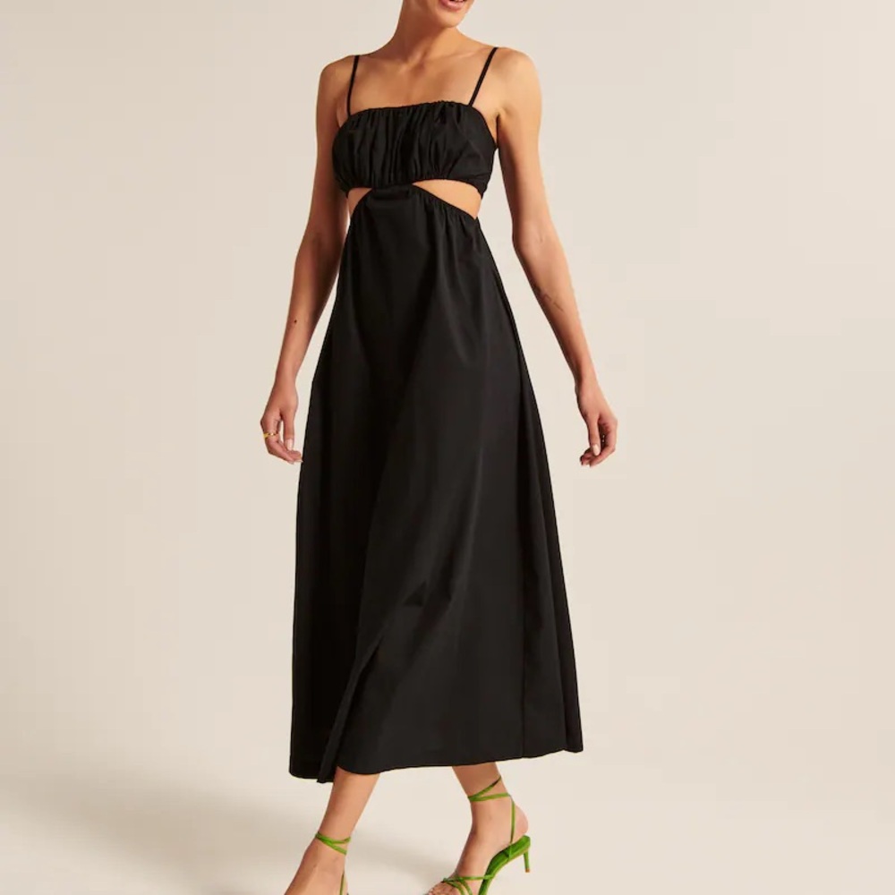Abercrombie & Fitch Black Midi Dress with Cutout, MP